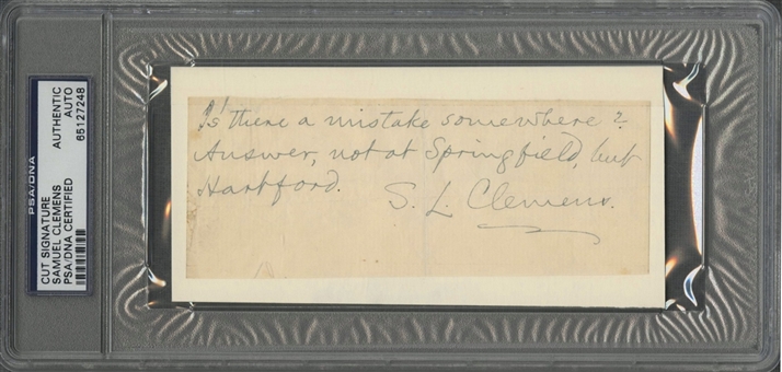 Samuel Clemens/Mark Twain Handwritten and Signed Cut - PSA/DNA Auth